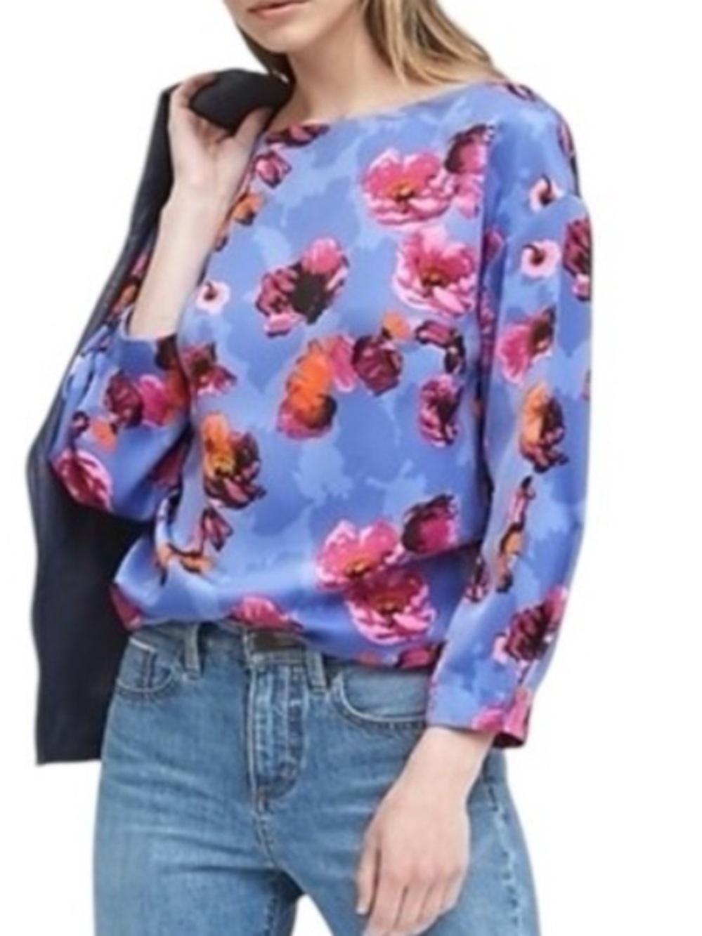 BANANA REPUBLIC Floral Cocoon 3/4 Sleeve Boatneck Blouse NWT Size Small